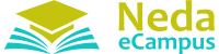 Neda eCampus colour logo in Lime and Cyan colours